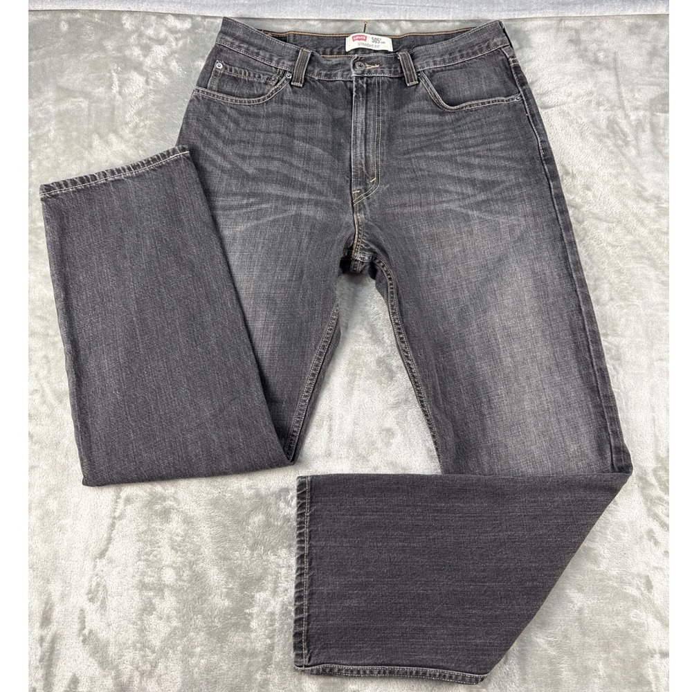 Levis Jeans Mens 36x32 505 Straight Fit Gray Charcoal Denim EUC